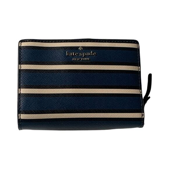 Kate Spade Cameron York Blue Stripe Large Slim Bifold Leather Wallet - Pre-Owned - Picture 4 of 5